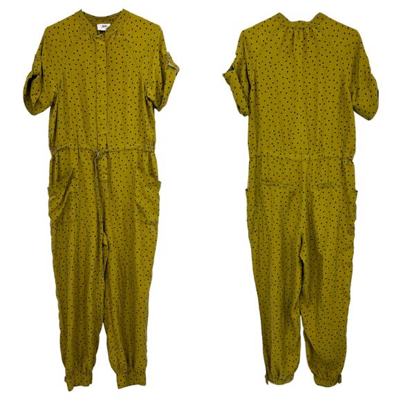 Tanya Taylor US 2 Womens Olive Green Silk Francis Jumpsuit Short Sleeve -Pockets - Picture 2 of 14